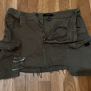 Forever-21 Women's Khaki and Green Skirt